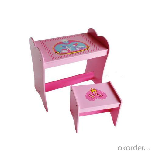 China Manufacture Wooden Easy Assembled Children Table Cute Cartoon Study Desk With Stool Pink System 1