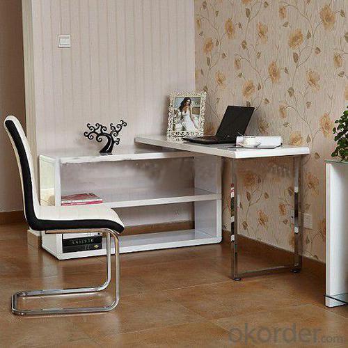 2013 New Design Modern 360 Degree Rotatable Mdf High Gloss White Computer Desks With Shelf For Sale System 1