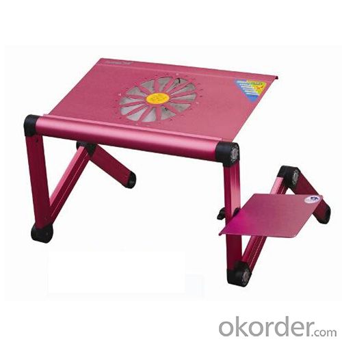 hot pink aluminum folding laptop table with mouse pad and cooling fan