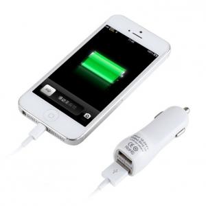 Car Charger for iPhones/Smart Phones/ipad/iTouch/MP3/MP4/E-Cigarette/Camera with Dual USB Port in Multi Colors