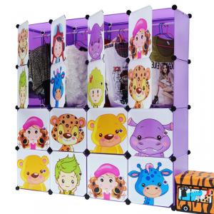Cartoon Pattern Kids' Foldable Cabinet PP ABS Plastic Multiple Color System 1