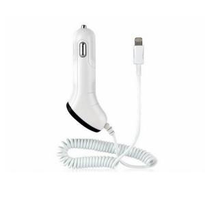 China Car Charger Factory Single USB Car Charger For iPhone 5 5s With Switch Retractable Cable and Switch Cover White