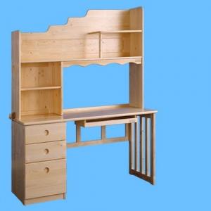 Children Computer Desk/Kids Study Table with Bookshelf in Natural Solid Wood