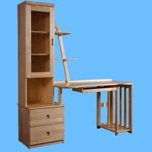 Durable Children Computer Desk/Kids Study Table with Bookcase in Natural Solid Wood System 1