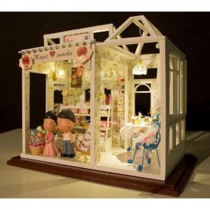 DIY Children Gift Wooden Doll House with Light and Simulation Furniture