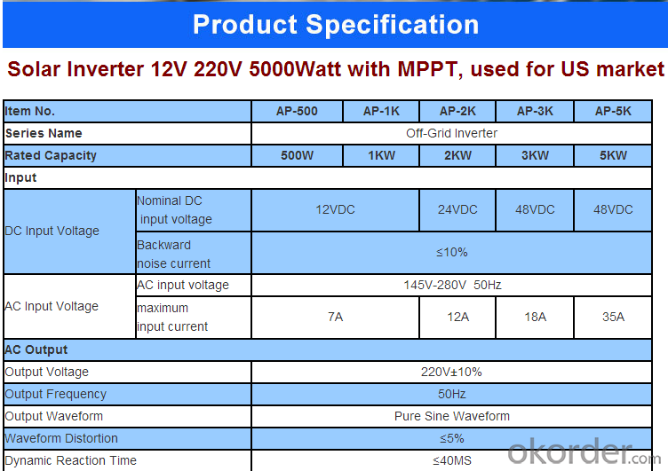 PV  On-Grid Inverterolar Inverter 12V 220V 5000Watt with MPPT