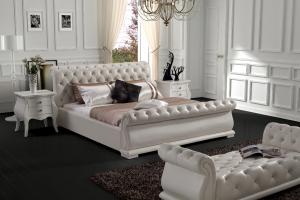 Modern classic leather bed Queen size System 1