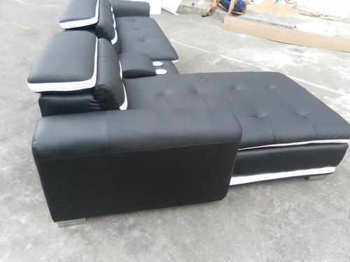 Black color genuine leather corner sofa 8098 System 1