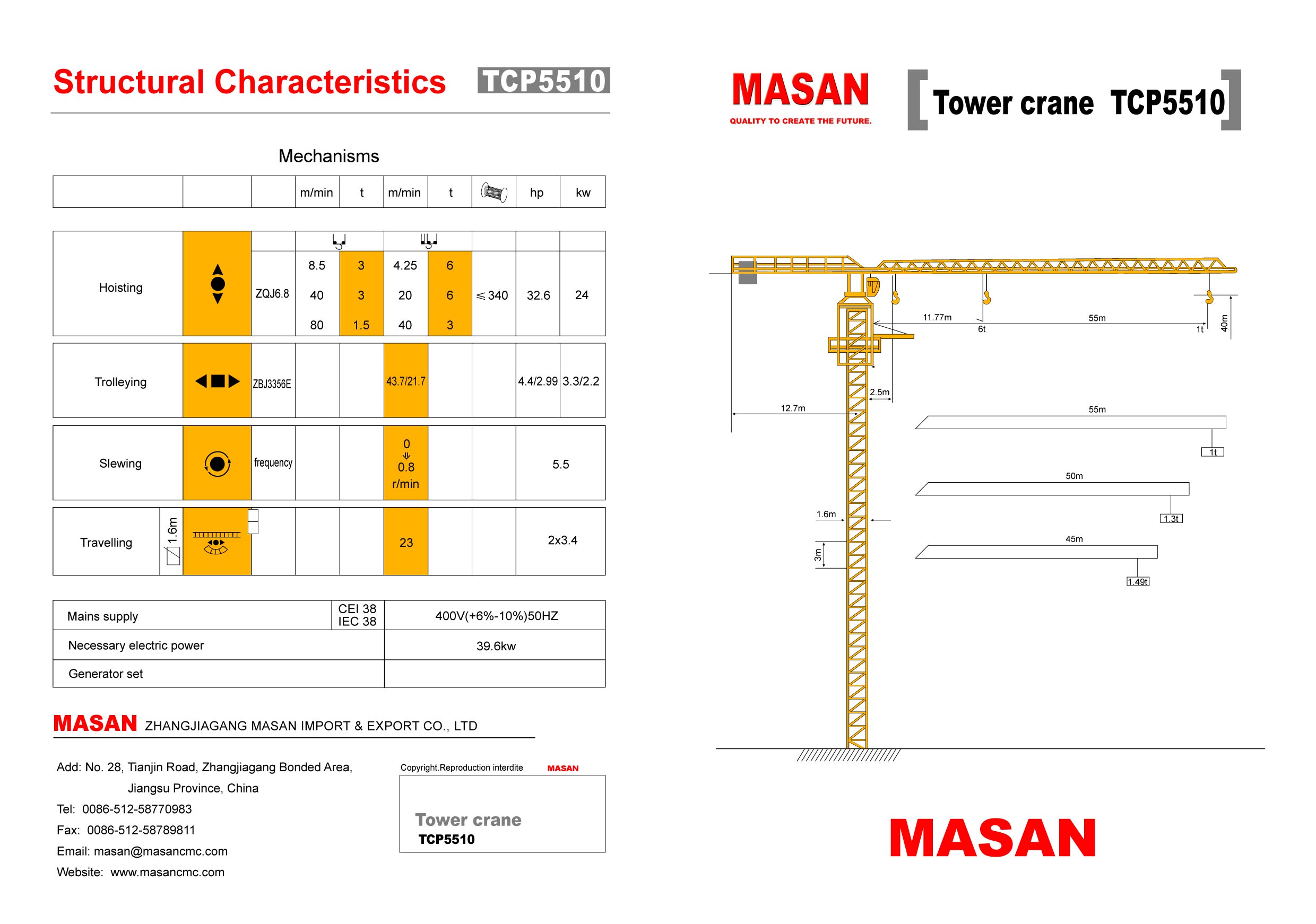 TCP5510 Topless Tower Crane