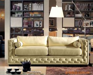 Classic chesterfield sofa 3 seater golden real leather