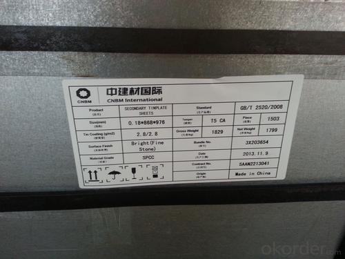 Tinplate in SPCC/MR Grade for Vegetable Cans System 1