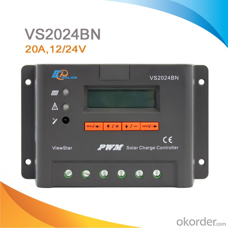 Regulador de carga PWM con LCD para paneles solares 10A, 12/24V con CE ROHS 20A, 12V/24V, VS2024BN