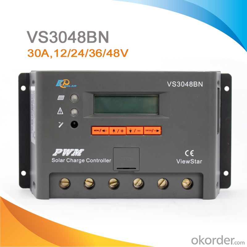 Controlador / Regulador de carga para sistema solar PWM con pantalla LCD 30A/12/24/36/48V, VS3048BN