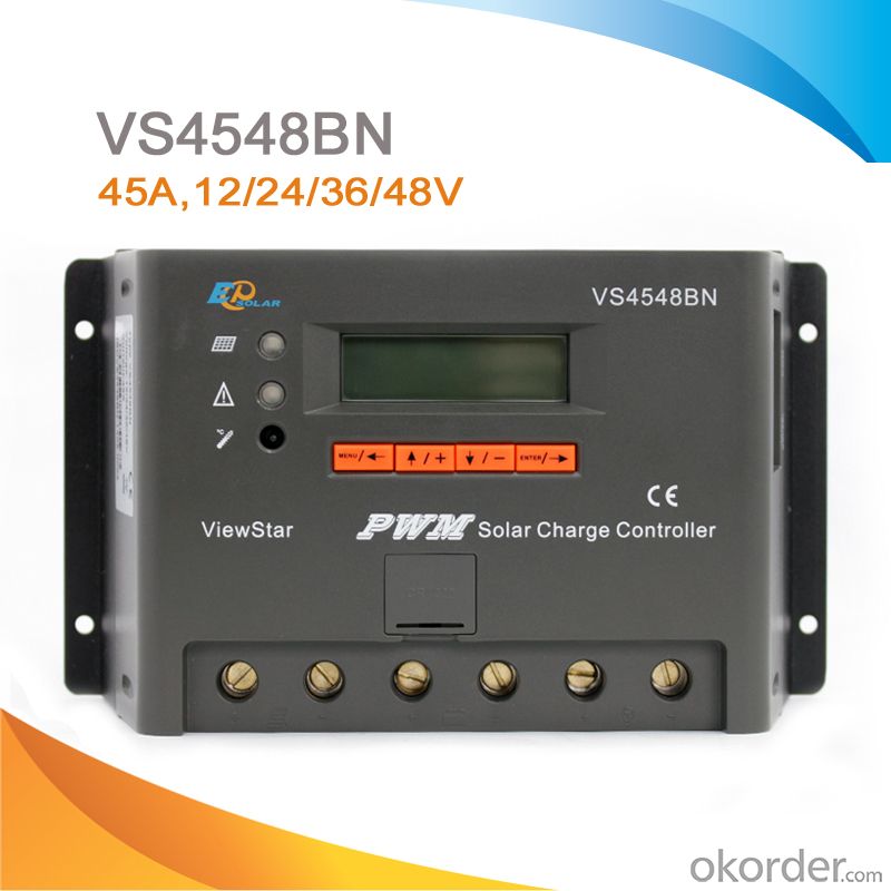 Controlador / Regulador de carga solar PWM con pantalla LCD 45A/12/24/36/48V, VS4548BN