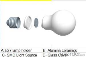 LED bulb, E27 screw-on, Ø55mm*104mm, 3.5W, 8leds, SMD2835, 250-350lm, White 5500-6500K, Ceramics+Glass System 1
