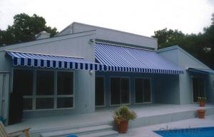 Blue and White Shade Sail System 1