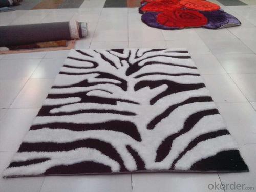 Tree Shape White and Black Color Hand Tufted Polyester Shaggy Carpet System 1