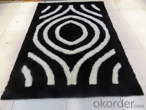 Wave Shape Balck and Yellow Color Hand Tufted Polyester Shaggy Rug