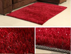 Hand Tufted Red Color Polyester Shaggy  Rug