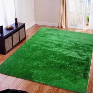 Hand Tufted Green Color Polyester Shaggy  Rug with 25mm Pile Height System 1
