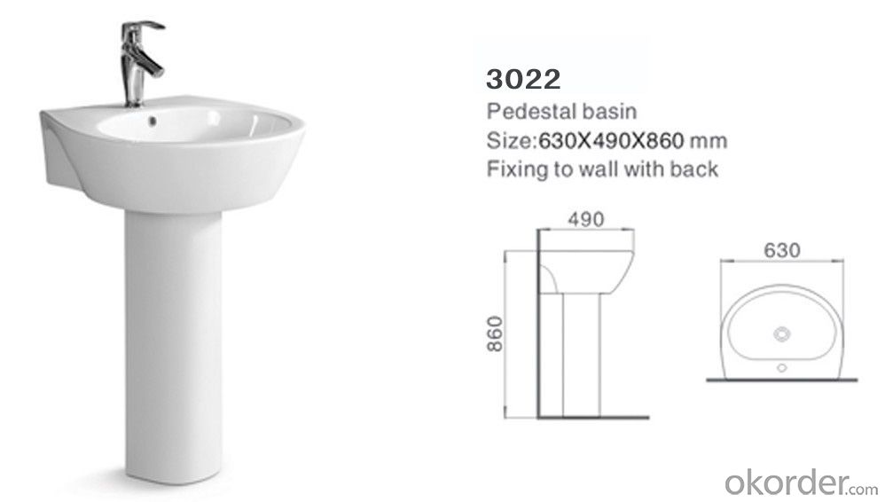 Floor Standing Bathroom Ceramic Pedestal Basin 3022 Real Time Es Last S Okorder Com - Bathroom Pedestal Sink Measurements
