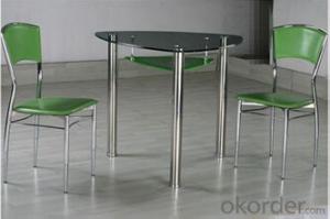 Glass Dining Table with Steel Tube in Triangle Shape