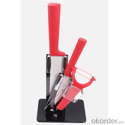 Ceramic knife set with acrylic stand，ergonomically shaped ABS + TPR handle in any color