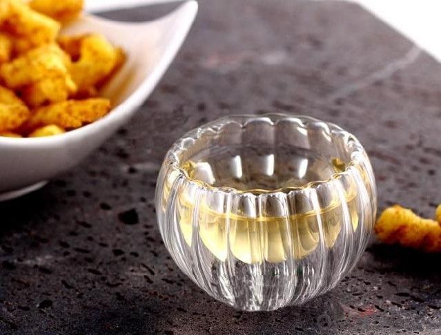 beautiful pumpkin shape double wall clear glass cup System 1