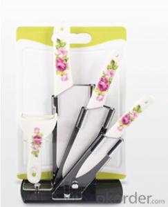 Art no. HT-TS1017 Ceramic knife set with acrylic stand and chopping board