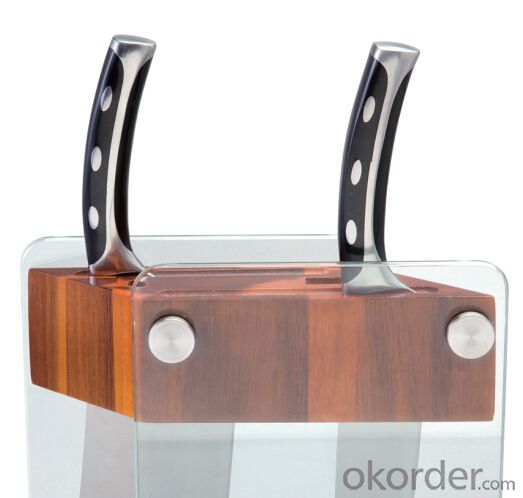 knife seat，F-KB001 acacia wood&glass knife seat