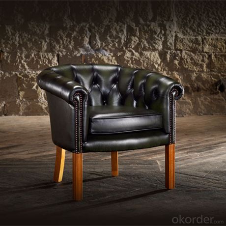 Tub Chair with Black Leather and Wooden Foot System 1