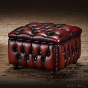 Buttoned Pouffe Box with Square Shape and Leather Cover