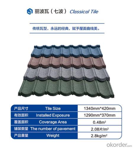 Colorful Stone Coated Steel Roofing Tile--Classical Type with Seven Waves System 1