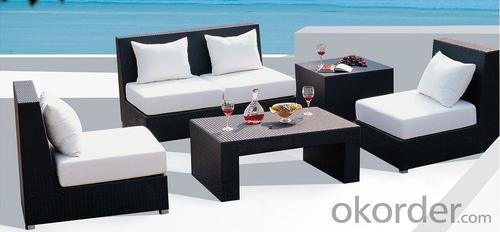 Outdoor Patio Set Wicker in Espresso with White Cushions System 1