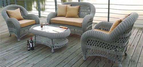 Patio Loveseat Coffee Table Set with Cushions System 1