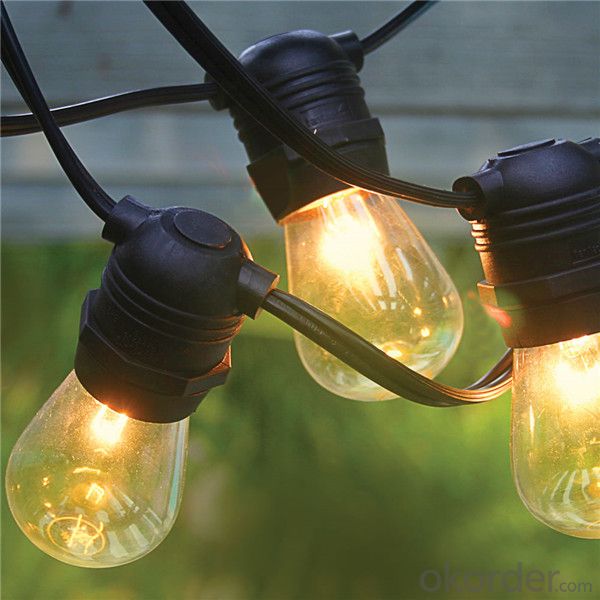 Incandescent S14 Globe Bulbs 48 Feet Black Wire Outdoor Italian String Lights