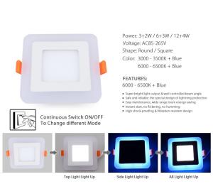 LED PANEL LIGHT DOUBLE COLOR 3 AND 2 W SQUARE SHAPE RECESSED TYPE BLUE AND 6000K