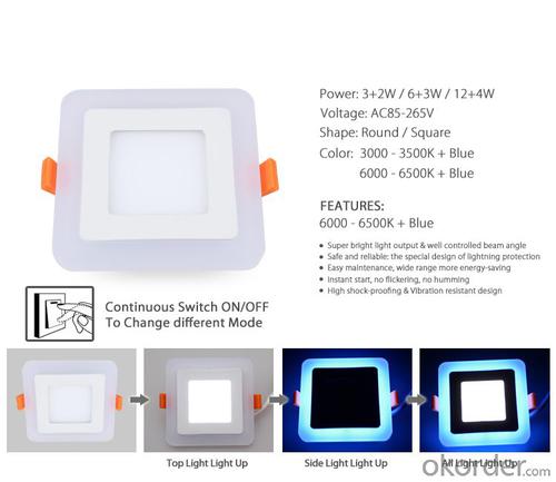 LED PANEL LIGHT DOUBLE COLOR 3 AND 2 W SQUARE SHAPE RECESSED TYPE BLUE AND 6000K System 1