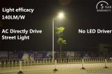 LED Street light 80-240W 5Years warranty 140L/W No Driver AC Directly drive
