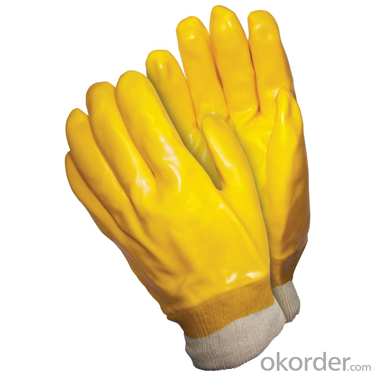 M101-01 yellow PVC Coated smooth knit wrist glove for working