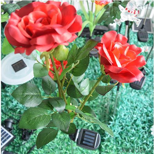 Solar Powered Garden Outdoor Decorative Landscape LED Red Rose Lights Year-round, Great Gift System 1