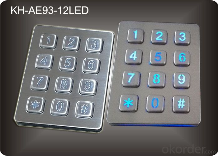 Back light Numeric Keypad in 3x4 Matrix 12 Keys , Stainless Steel Keypad System 1