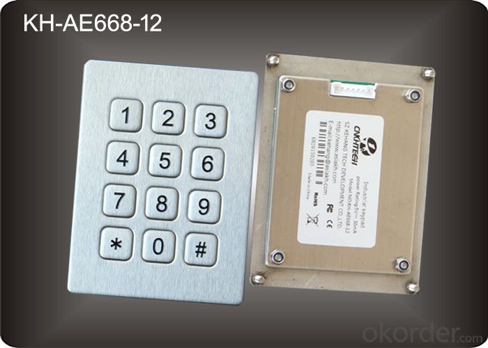 Stainless Steel Metal Keypad in 3x4 Matrix 12 Keys , Vandal Proof Keypad System 1