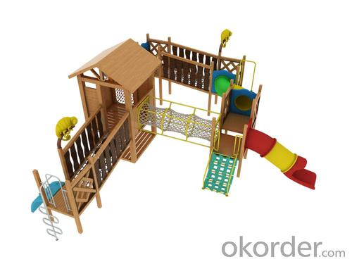 children preschool outdoor playground plastic wooden slide Amusement equipment System 1