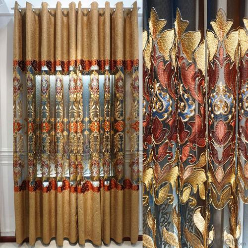 Home curtain hotel curtain blackout curtain chenille hollow patchwork embroidered fabric curtain System 1