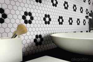 1" Hexagon Ceramic Mosaic Tile White and Black Floor