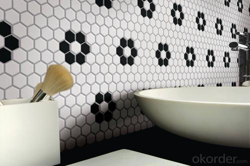 1&quot; Hexagon Ceramic Mosaic Tile White and Black Floor System 1