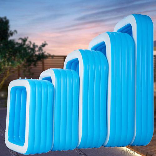 Padded PVC Blue and White Rectangular Inflatable Swimming Pool System 1