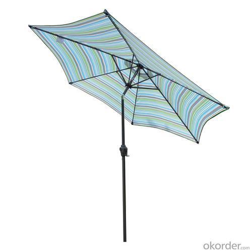 2.7M Sunshade Beach Umbrella Multi-color Striped Garden Umbrella System 1