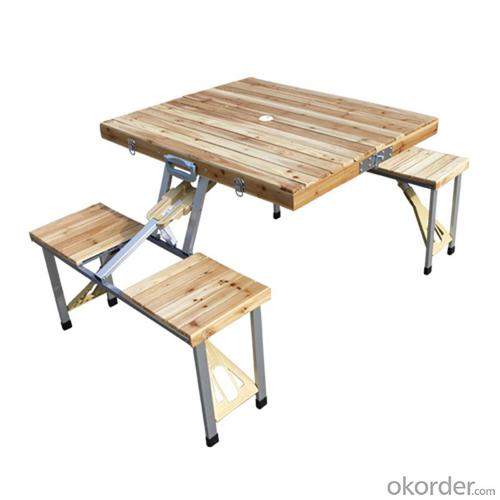 Wooden Foldable Picnic Table With 4 Chairs Adjustable for Outdoor Camping System 1